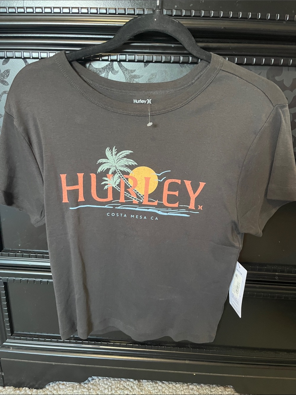 Hurley Black Tee with Sunset Palm Graphic